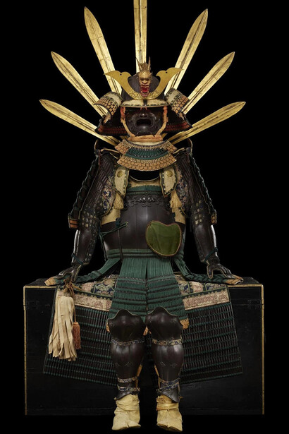 Suit of armour and helmet. Iron, silk, wool, leather, gold and lacquer, Japan, 1519. Courtesy of the British Museum