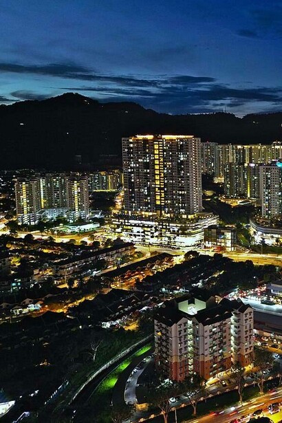 Foto da drone di Relau a George Town, Penang, Malesia, 2023