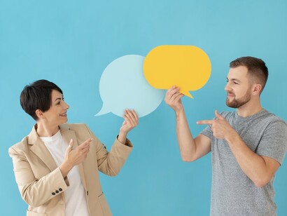Two students talking about their every day in their own English 