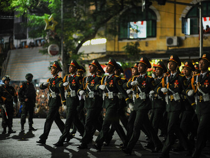 Military parade at night in Hanoi, Vietnam
