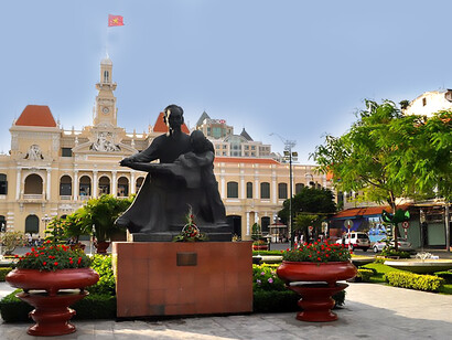 Ho Chi Minh City, Vietnam, Notre-Dame Cathedral Basilica of Saigon with the statue of Virgin Mary
