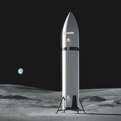 Rendering della Starship HLS di SpaceX sulla Luna, fonte NASA.gov