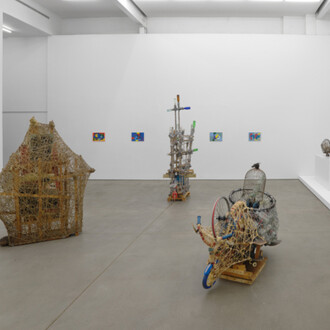 Arthur Simms, Caged bottle, exhibition view. Courtesy of Karma Gallery