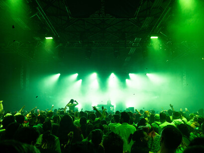 L’éclat vert vibre au rythme d’une Mylène Farmer suspendue entre ciel et scène