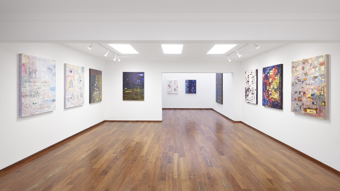 Willy Kautz, Contra-pintura gravitacional, vista de exhibición. Cortesía de Proyectos Monclova