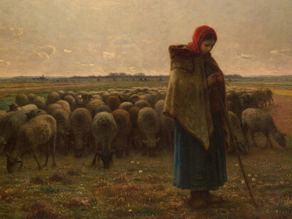 Jean-François Millet, Pastorella con il suo gregge, 1864, olio su tela, Musée d'Orsay, Parigi, Francia