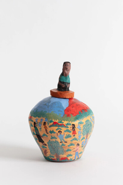 Hermannsburg Potters, Donna Purrula McNamara, Mamama. That means special granma, 2025. Courtesy of Arthouse Gallery 