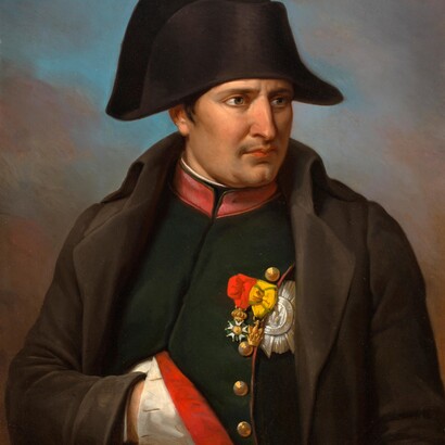 Sconosciuto, Scuola francese, Ritratto di Napoleone I di Francia, XIX secolo, dettaglio. Collezione privata