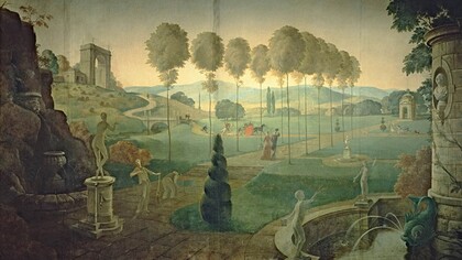 Rex Whistler, "The Expedition in Pursuit of Rare Meats", dettaglio, 1926, ristorante del Tate Britain, Londra, UK