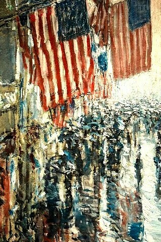 Childe Hassam, "Día lluvioso en la Quinta Avenida", óleo sobre lienzo, 1916