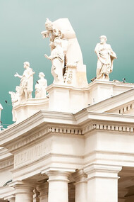 Rooftop of an old Greek temple with statues on top, Greece