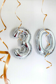 A photo featuring grey balloons, capturing a moment from my 30th birthday celebration