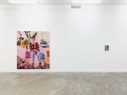 Jordan Casteel, Covering the holes in our walls with sunflowers, exhibition view. Courtesy of Casey Kaplan Gallery
