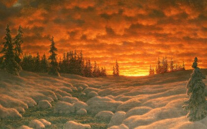 "Puesta de sol en invierno", óleo sobre lienzo, Iván Fedorovich Choultsé, 1920
