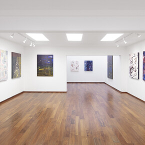 Willy Kautz, Contra-pintura gravitacional, vista de exhibición. Cortesía de Proyectos Monclova