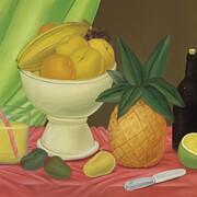 Fernando Botero, Still Life, 1983, Signed and dated “Botero, ‘03 “ lower right, Oil on canvas, 42 1/4 x 59 1/8 in.  107.3 x 152.1 cm.