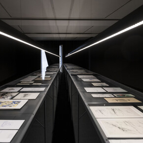 Dibujos de arquitecturas, vista de exhibición. Cortesía del Museo Patio Herreriano