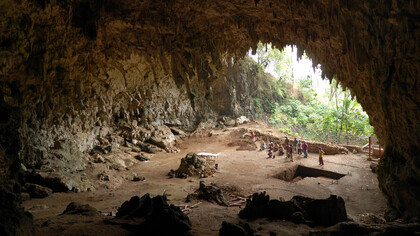 Cave where the remains of Homo floresiensis were discovered in 2003, Lian Bua, Flores, Indonesia
