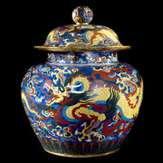 Cloisonné enamel jar and cover with dragons. Metal with cloisonné enamels, Xuande mark and period (1426-1435), Beijing. © The Trustees of the British Museum