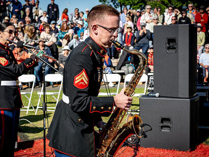 The U.S. Marine Corps Forces Pacific Band at the Anzac Day ceremony on 25 April 2025