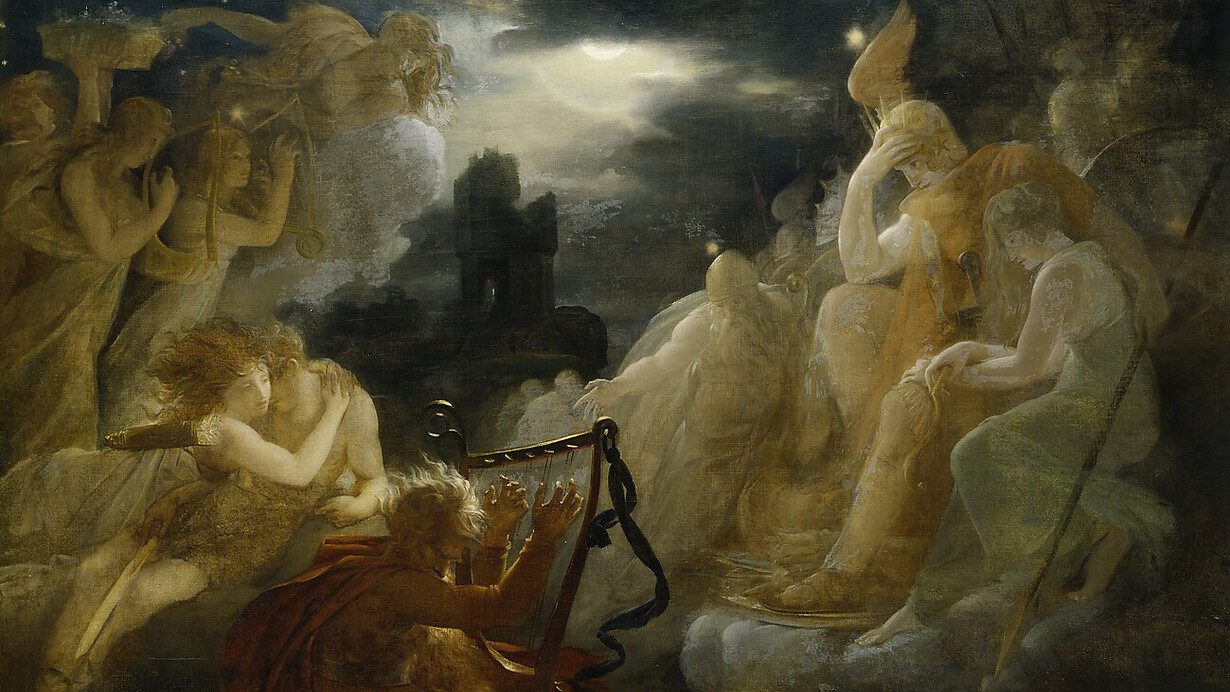 François Gérard, Ossian am ufer der lora beschwört die geister beim klang der harfe (detail), um 1810. Courtesy of Hamburger Kunsthalle