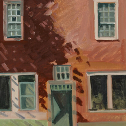 Lois Dodd, Rothfuss chicken house, may (detail), 1988. Courtesy of Alexandre Gallery 