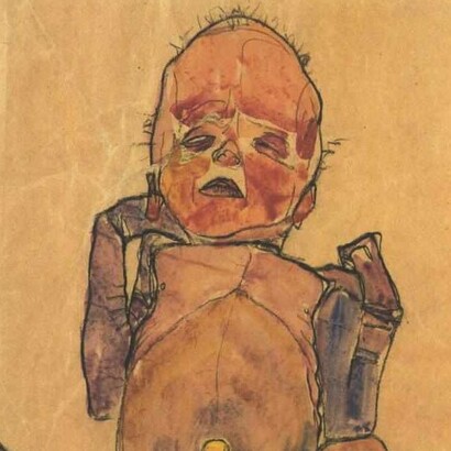 Egon Schiele, "Bebé recién nacido", dibujo, 1910