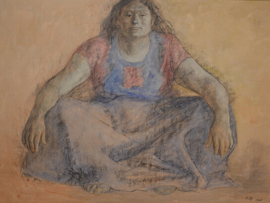 Francisco Zúñiga, Juchiteca (1965). Dibujo a crayón con acuarela. Col. Castro Guardia