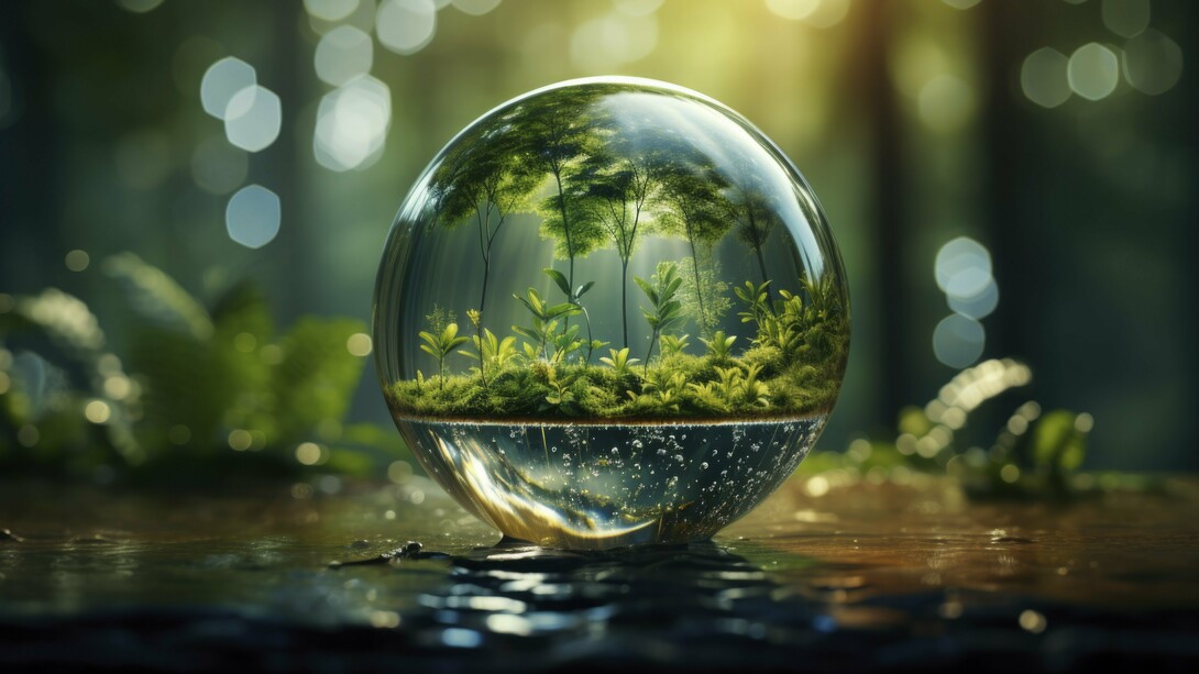 Gros plan sur des arbres à travers un globe en verre