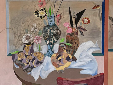 Lasar works in mixed media, monotypes, encaustic, acrylics, drawing, and collage on canvas