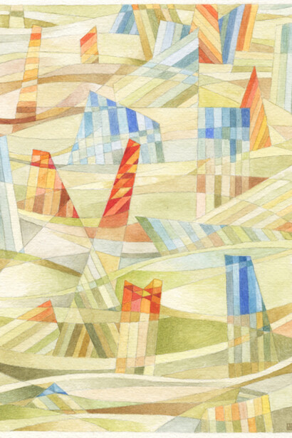 Microplastics in the wey, watercolour, 16 x 12 cm, Mark Weighton 2024