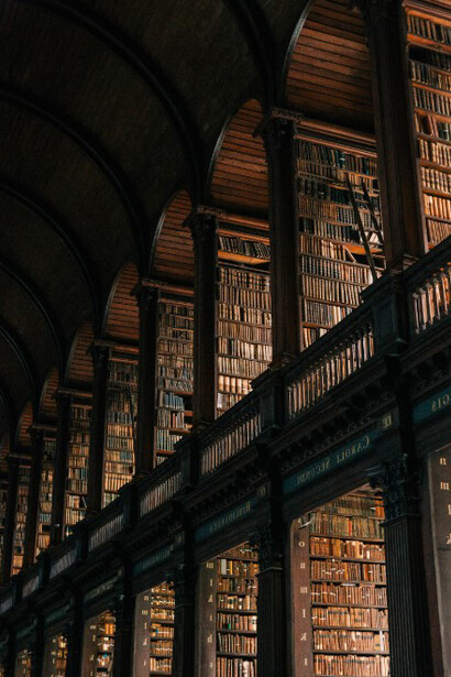 The large, book-filled Trinity College Library in College Green, South-East Inner City, Dublin, Ireland, home to the historic Book of Kells