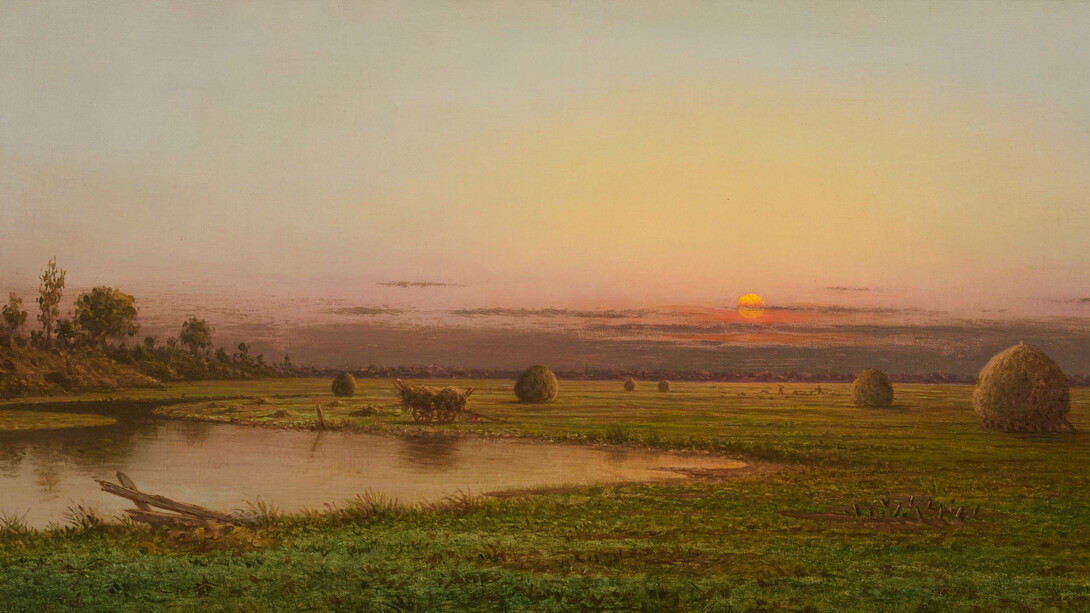 Martin Johnson Heade, Sunset on the Rowley marshes (detail), c. 1876-82. Courtesy of Schoelkopf Gallery