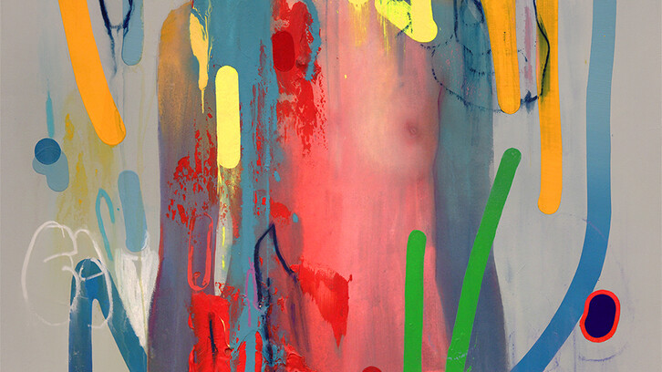 Erik Jones, Royal-Crayons, 24x36 inch, 61x91cm. Watercolor, colored pencil, water-soluble wax pastel, acrylic on Rives bfk paper mounted to panel