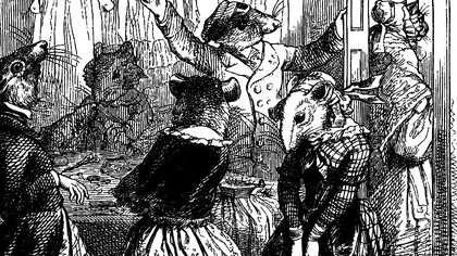 "Cuando el gato no está, los ratones bailan", del libro "Cien refranes" de Granville (Jean-Ignace-Isidore Gérard), 1845