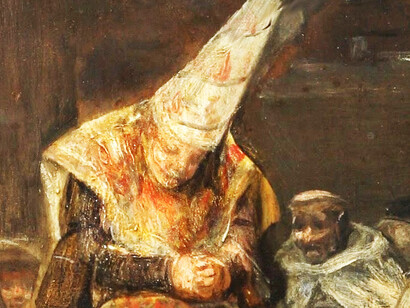 El control de la ortodoxia, ahora prácticamente limitado a los miembros del clero, sigue en manos de la Santa Sede a través de un departamento de la Curia Romana, el Dicasterio. Francisco Goya (1746–1828) "Escena de la Inquisición", detalle, óleo sobre tabla, Real Academia de Bellas Artes de San Fernando, Madrid, España