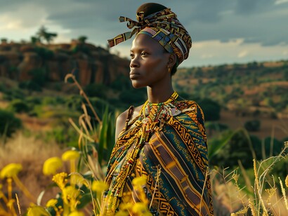 A woman proudly standing in the wilderness and untamed nature, showing the ties with her culture that are not tainted by Western ideals 