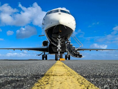 An airplane positioned on the runway, reflecting Morocco’s ascent as a global aviation hub