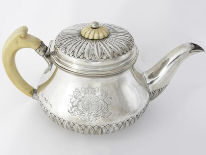Silver and ivory teapot, hallmarked by Robert Hennell II, London, England, 1824–25. Courtesy of the British Museum