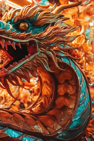 Colorful dragon statue representing Chinese spirituality, Lunar new year decorations, and the lively dragon dance tradition during the year of the dragon