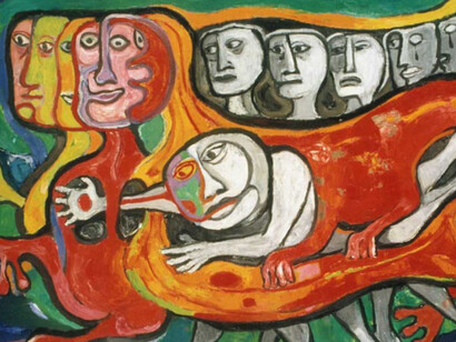 "Terráqueos en marcha", Raquel Forner, 1977, oil on canvas