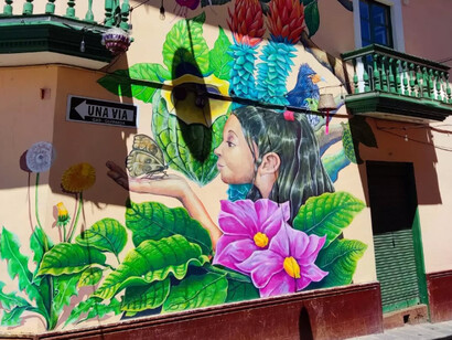 Los murales y las paredes pintadas transforman las calles en un recorrido visual lleno de escenas y palabras. Guaranda, Ecuador