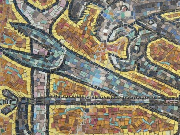 Herbert Schütz, herramientas de carpintero, mosaico, 1955