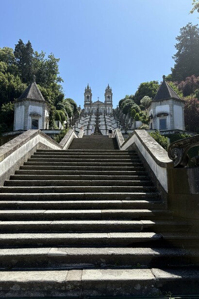 The iconic baroque staircase of Bom Jesus do Monte leading up to its hilltop sanctuary in Braga © Photo by Noelle Newell