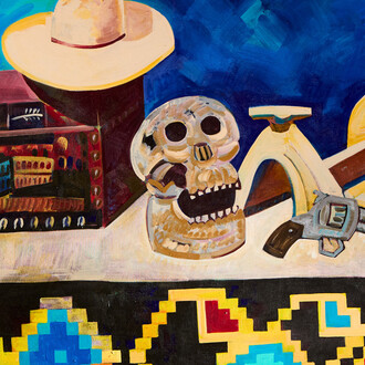 Frank Romero, Western hat, baul y pistola (detail), 2025. Courtesy of Luis De Jesus Gallery