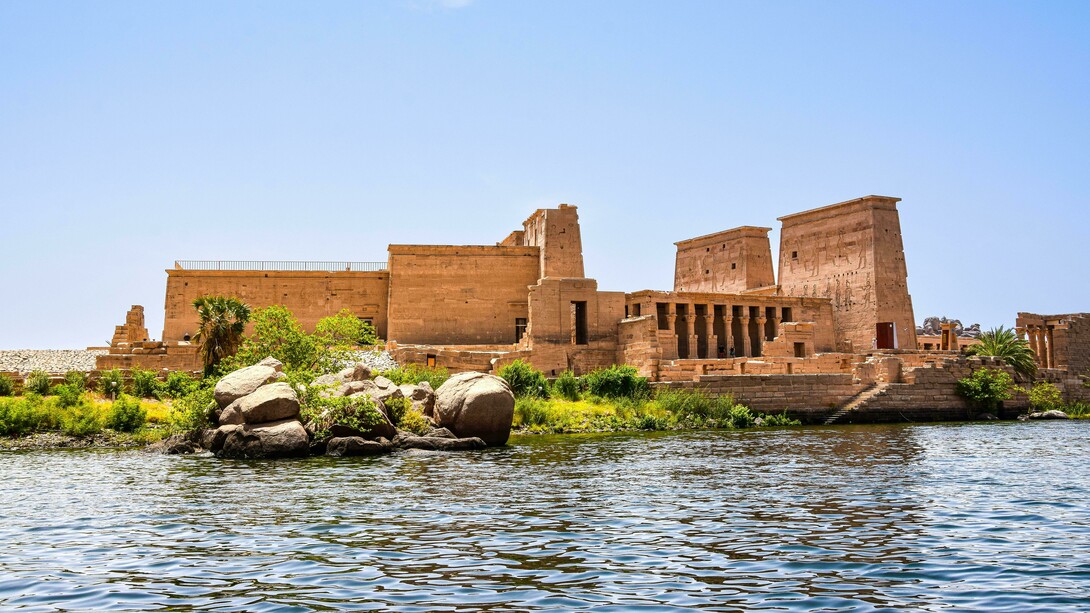 The Philae Temple, an ancient riverside monument in Aswan, Egypt