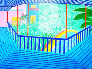 David Hockney (1937) "A Bigger Interior with Blue Terrace and Garden", 2017 ("Un interior más amplio con terraza azul y jardín")