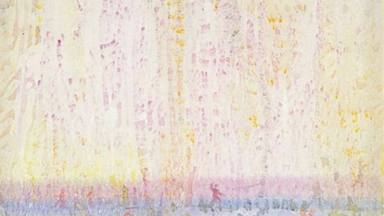 Ion Koman, Figure nel bosco, 2005, tecnica mista su carta e legno, 33 x 33 cm