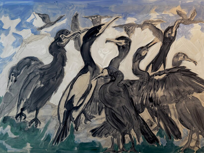 Mark Adams, Cormorants (detail), 2025. Courtesy of the Schoolhouse Gallery