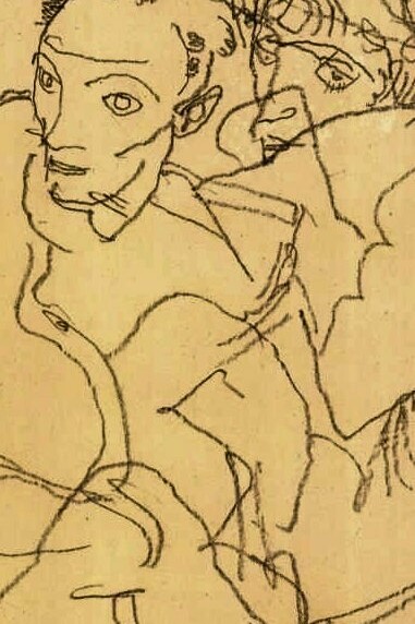 "Pareja sentada: el artista y su esposa", dibujo, Egon Schiele, 1910